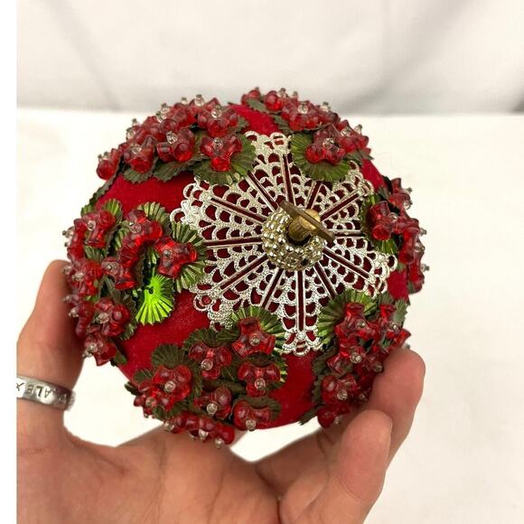 VTG Beaded Ornament Ball Music Box Christmas Decor | MCM Push Pin Craft Sequin - Picture 6 of 11